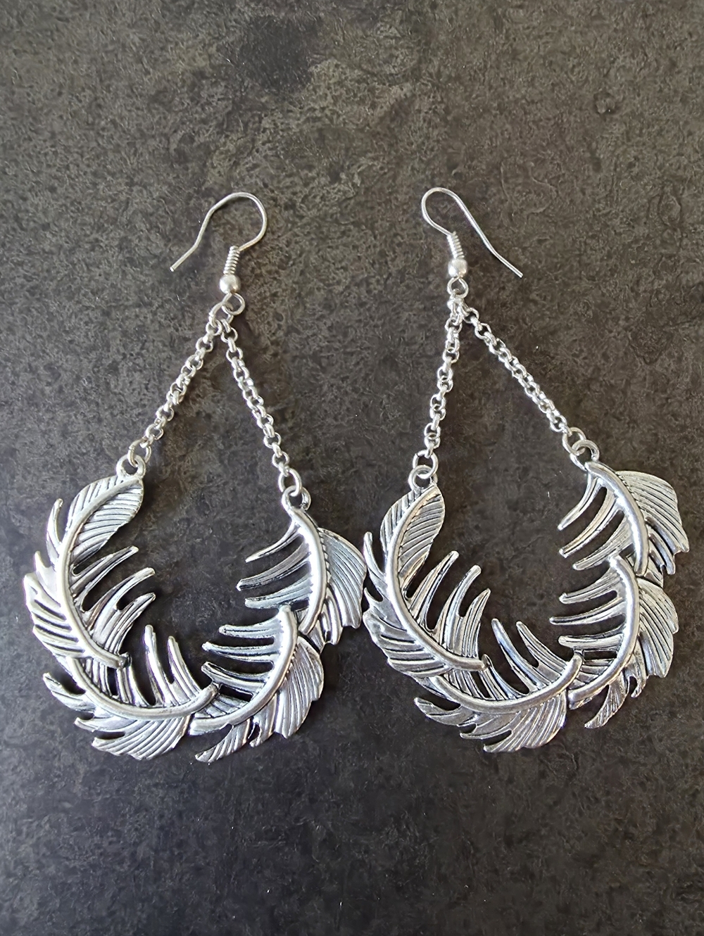 Silver Colored Metal Dangle Leaf Earrings